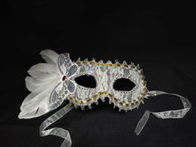 Load image into Gallery viewer, White Feather Butterfly Masquerade Mask
