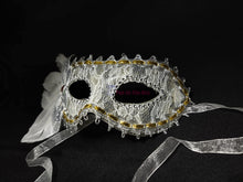 Load image into Gallery viewer, White Feather Butterfly Masquerade Mask
