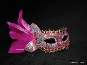 Pink Feather Butterfly Masquerade Mask