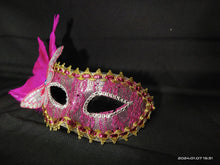 Load image into Gallery viewer, Pink Feather Butterfly Masquerade Mask
