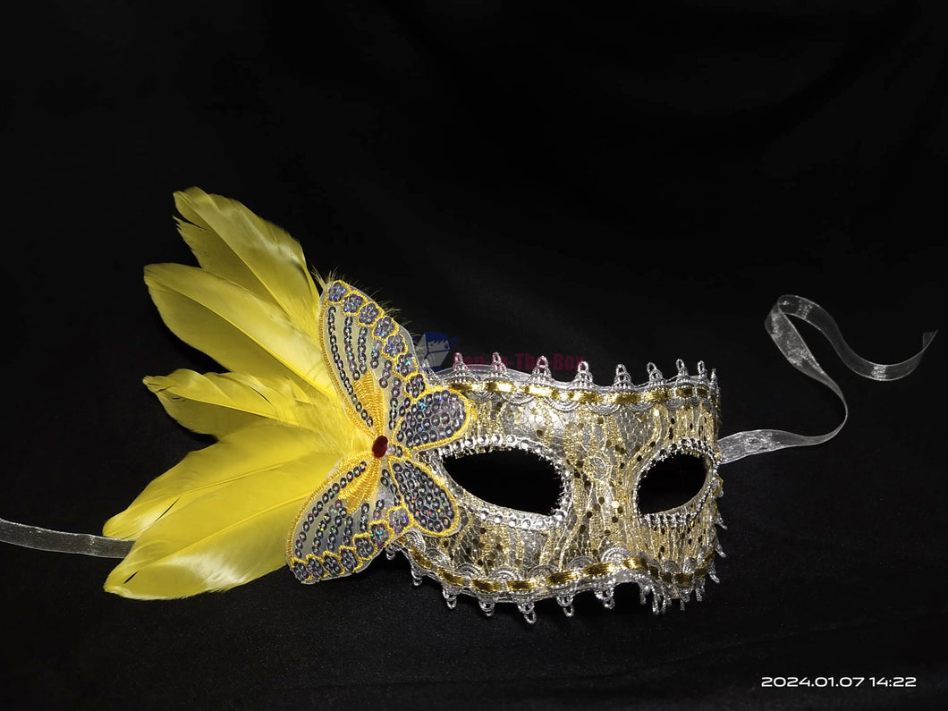 Yellow Feather Butterfly Masquerade Mask