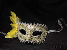 Load image into Gallery viewer, Yellow Feather Butterfly Masquerade Mask
