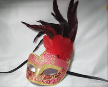 Load image into Gallery viewer, Red Swan Masquerade Mask with Feather
