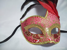 Load image into Gallery viewer, Red Swan Masquerade Mask with Feather
