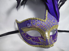 Load image into Gallery viewer, Purple Swan Masquerade Mask with Feather
