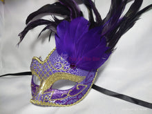 Load image into Gallery viewer, Purple Swan Masquerade Mask with Feather
