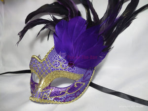 Purple Swan Masquerade Mask with Feather