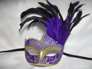 Purple Swan Masquerade Mask with Feather