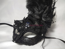 Load image into Gallery viewer, Black Swan Masquerade Mask with Feather 1
