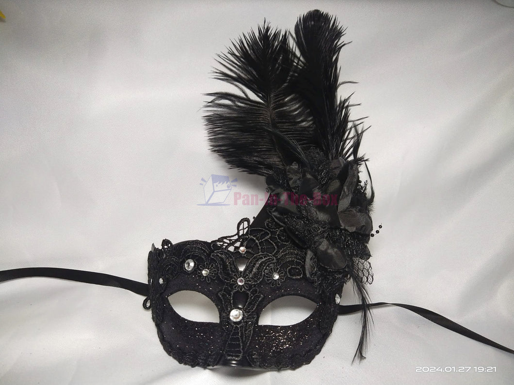 Black Swan Masquerade Mask with Feather 1