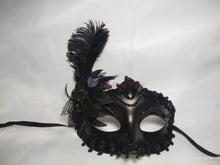 Load image into Gallery viewer, Black Side Lily Flower Masquerade with Feather
