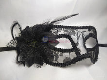 Load image into Gallery viewer, Black Lace Side Lily Flower Masquerade Mask
