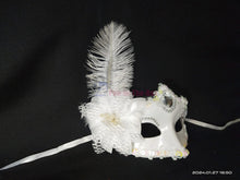 Load image into Gallery viewer, White Side Lily Flower Masquerade Mask with Feather
