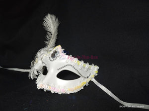 White Side Lily Flower Masquerade Mask with Feather