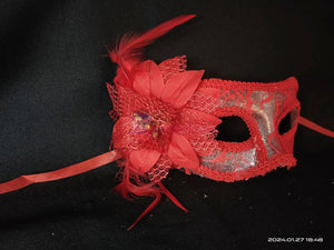 Red Lace Side Lily Flower Masquerade Mask