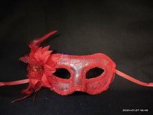 Load image into Gallery viewer, Red Lace Side Lily Flower Masquerade Mask
