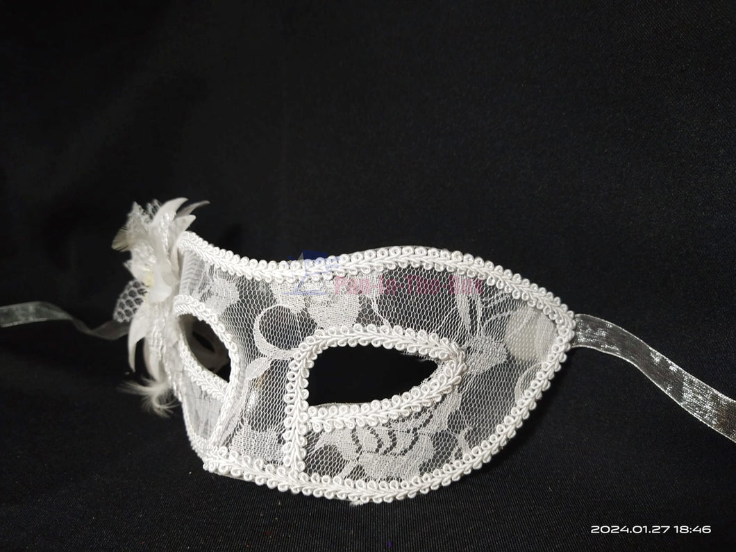 White Lace Side Lily Flower Masquerade Mask