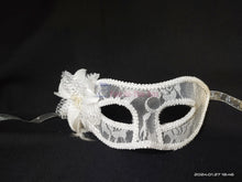Load image into Gallery viewer, White Lace Side Lily Flower Masquerade Mask
