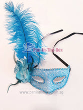 Load image into Gallery viewer, Blue feather Masquerade Mask
