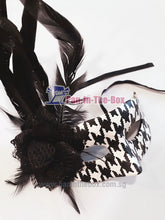 Load image into Gallery viewer, Black white feather Masquerade Mask
