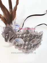 Load image into Gallery viewer, Brown Silver Feather Masquerade Mask
