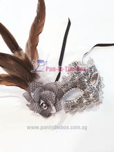 Load image into Gallery viewer, Brown Silver Feather Masquerade Mask
