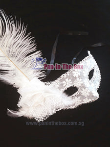White Feather Masquerade Mask w/Flower