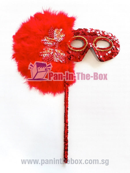 Red Masquerade Mask With Stick
