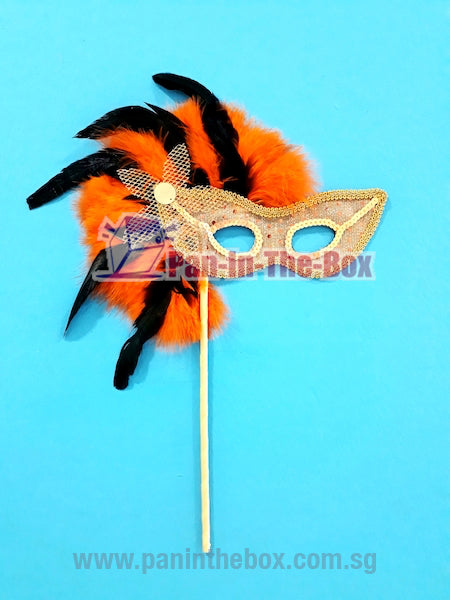 Orange Masquerade Mask With Stick