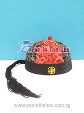 Load image into Gallery viewer, Red//Black Chinese Round Hat w/black braids
