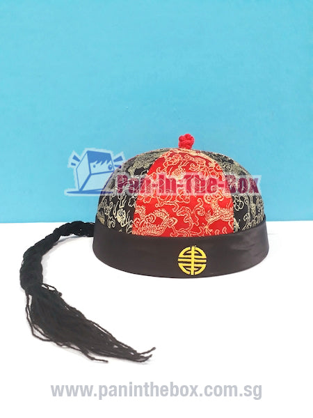 Red//Black Chinese Round Hat w/black braids