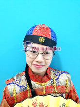 Load image into Gallery viewer, Red//Blue Chinese Round Hat w/black braids

