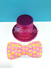 Load image into Gallery viewer, Bow tie and Glitter Hat (Pink)
