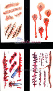 Temporary Scar Tattoo Sticker Set of 4 for Halloween Makeup Stage